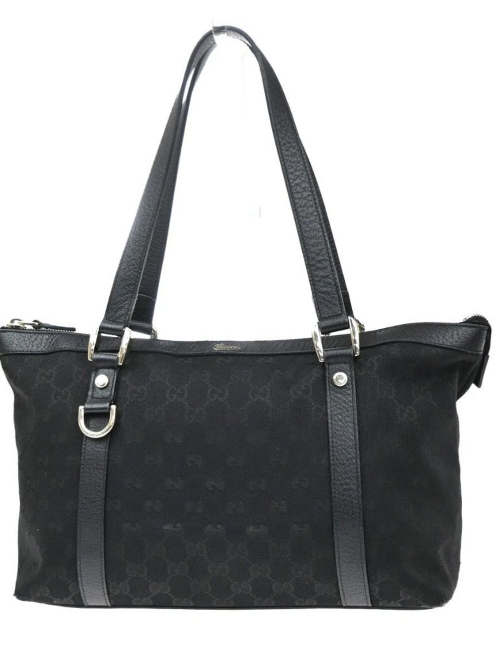 GUCCI Logo Abbey GG Tote Hand Bag Canvas Leather Black Italy GHW 34MA669